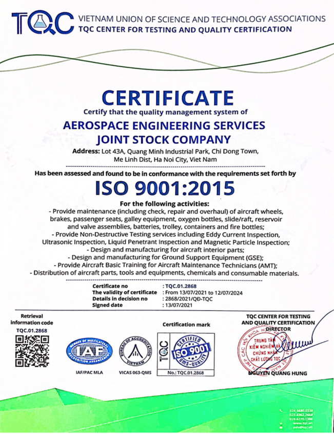 Chứng Chỉ Công Nhận Phù Hợp ISO 9001-2015